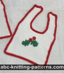 Knitted Baby Christmas Bib with Crochet Edging