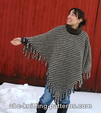 Two-Color Poncho with Crochet Fringe