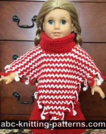 American Girl Doll V-Stitch Two-Color Poncho with Crochet Fringe
