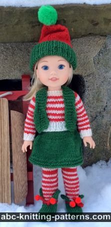 Santa's Elf Outfit for 14 inch Dolls