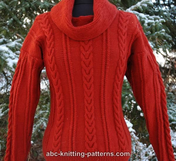 Abc Knitting Patterns Cowl Neck Sweater With Cables