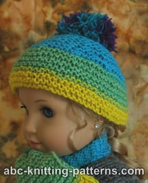 Garter Stitch Hat with Pompon for 18-inch Doll