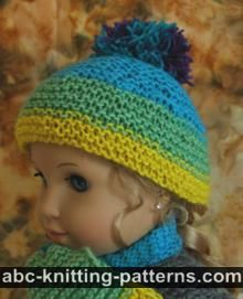 Garter Stitch Hat with Pompon for 18-inch Doll