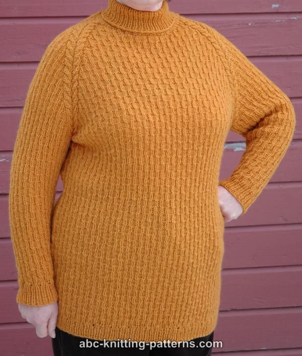 ABC Knitting Patterns - Raglan Sleeve Sweater with Turtleneck Collar