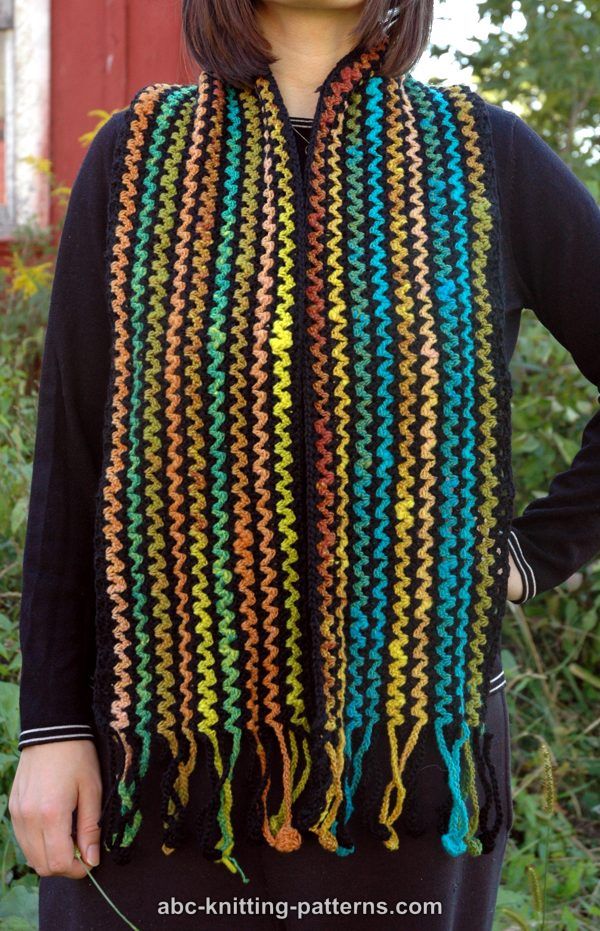 Abc Knitting Patterns Zig Zag Scarf With Crocheted Fringe