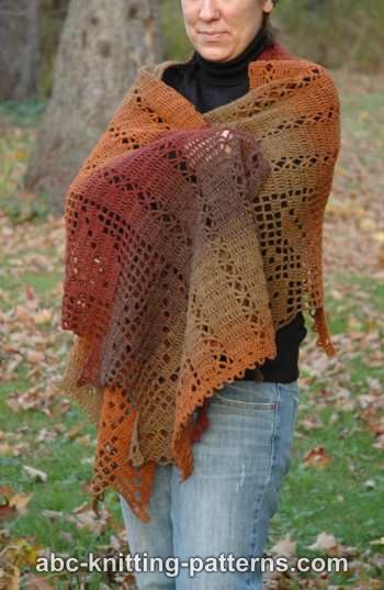 Autumn Leaves Filet Crochet Shawl