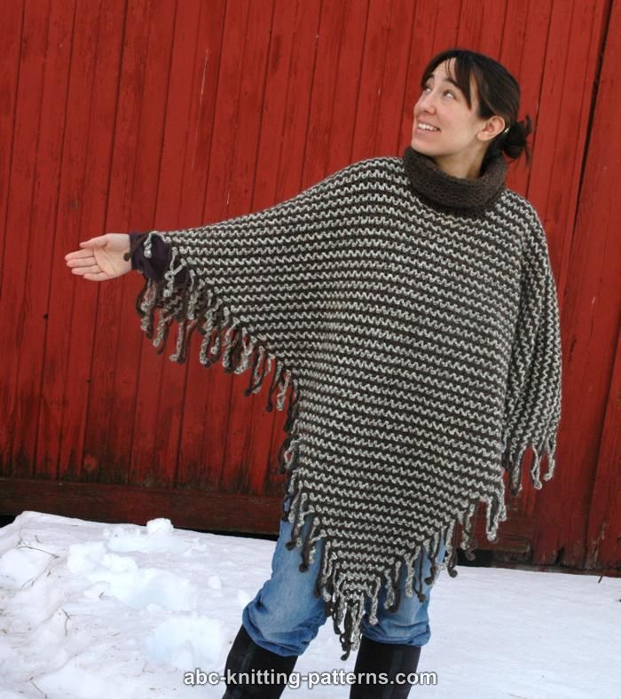 ABC Knitting Patterns - Two-Color Poncho with Fringe