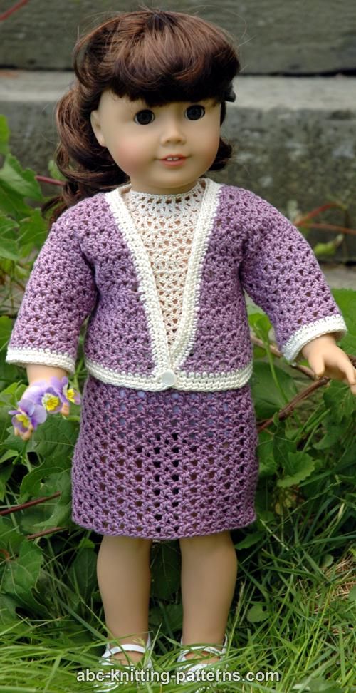 ABC Knitting Patterns - American Girl Doll Crochet English Garden Suit  (Skirt and Cardigan)