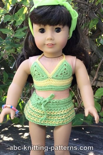 Two-Piece Swim Suit (Bikini Top and Skirt Bottom) for 18-inch Doll