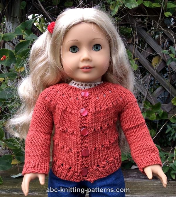 ABC Knitting Patterns - American Girl Doll Country Style Autumn Cardigan