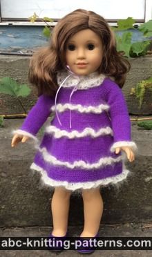 Mohair Glamour Dress with Ruffles and Detached Lace Collar for 18-inch Doll