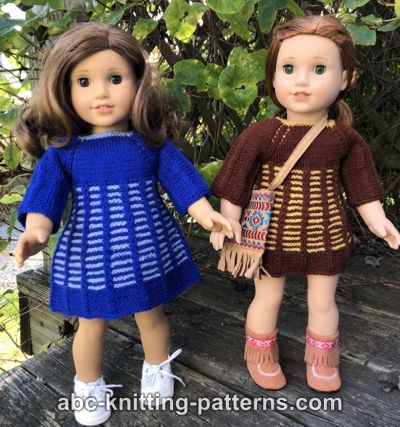 ABC Knitting Patterns - American Girl Doll Two Color Dress