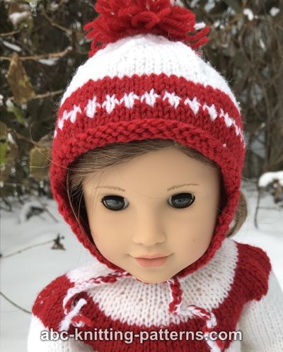 Red and White Earflap Hat for 18-inch Doll