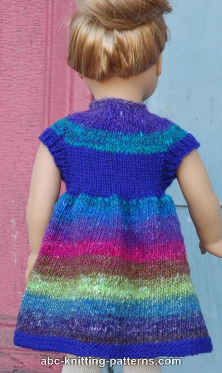 ABC Knitting Patterns - American Girl Doll Round Yoke Dress