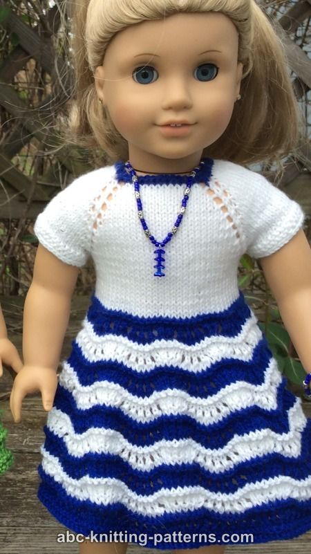 ABC Knitting Patterns - American Girl Doll Ocean Waves Summer Dress