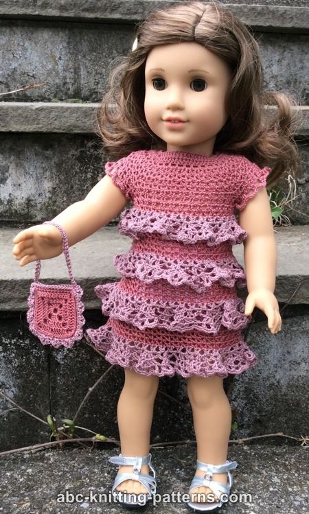 ABC Knitting Patterns - American Girl Doll Evening Dress with Ruffles