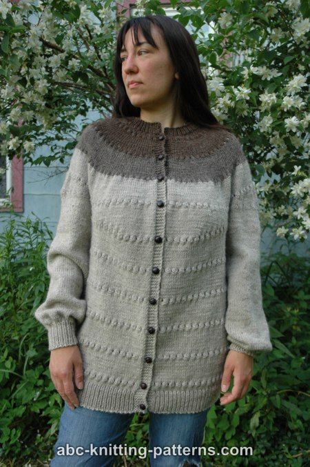 ABC Knitting Patterns - Seamless Round Yoke Fisherman's Cardigan