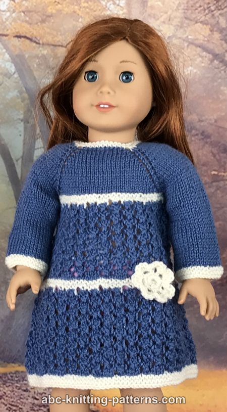 ABC Knitting Patterns - Blue Porcelain Lace Dress for 18-inch Dolls