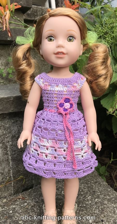 ABC Knitting Patterns Wellie Wishers Doll Autumn Lace Dress