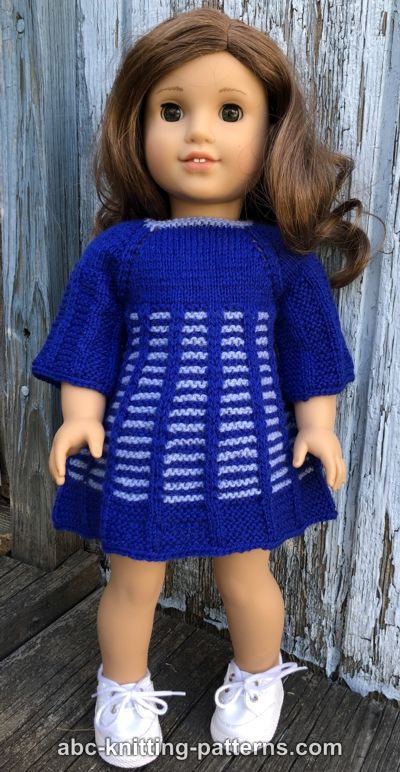 ABC Knitting Patterns - American Girl Doll Two Color Dress