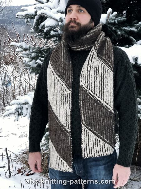 ABC Knitting Patterns - Bias-Striped Brioche Scarf