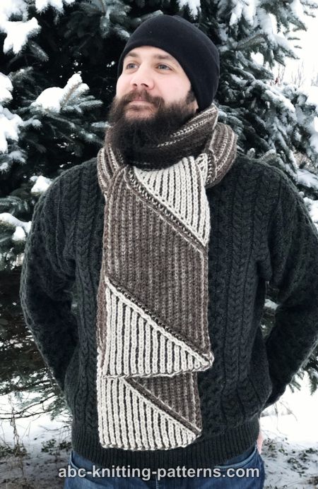 ABC Knitting Patterns - Bias-Striped Brioche Scarf